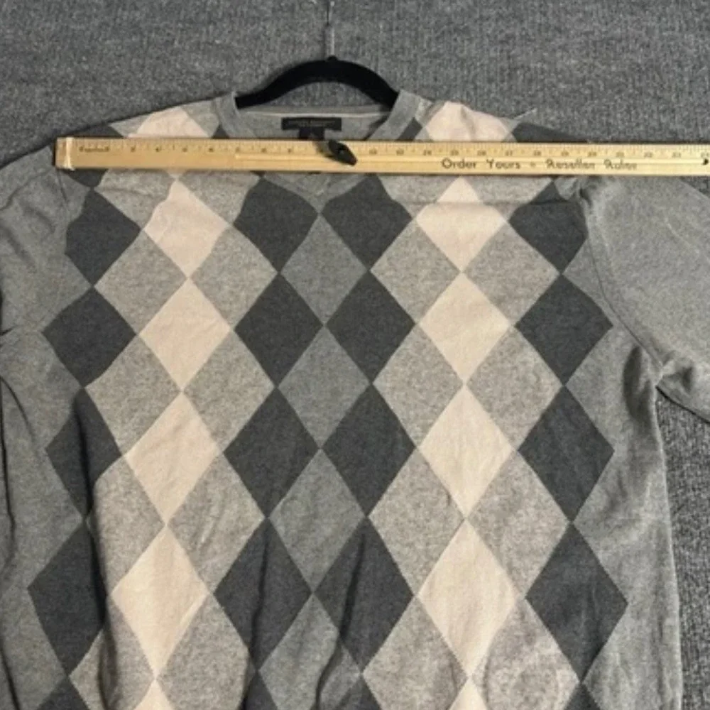 Vintage Banana Republic Sweater Mens XL Gray Argyle Silk Cashmere V Neck 2000s‎